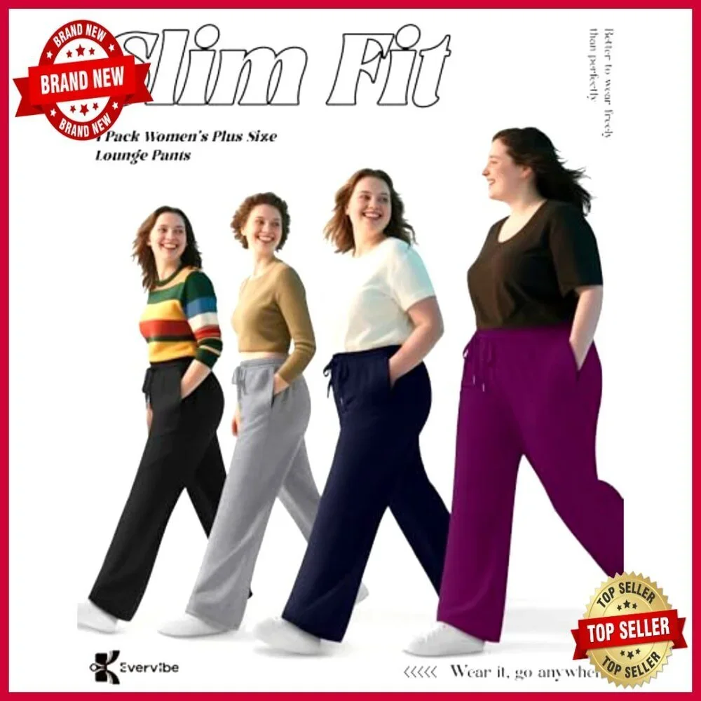 Plus Size Lounge Pants Wide Leg Drawstring Yoga Sweatpants with Pockets